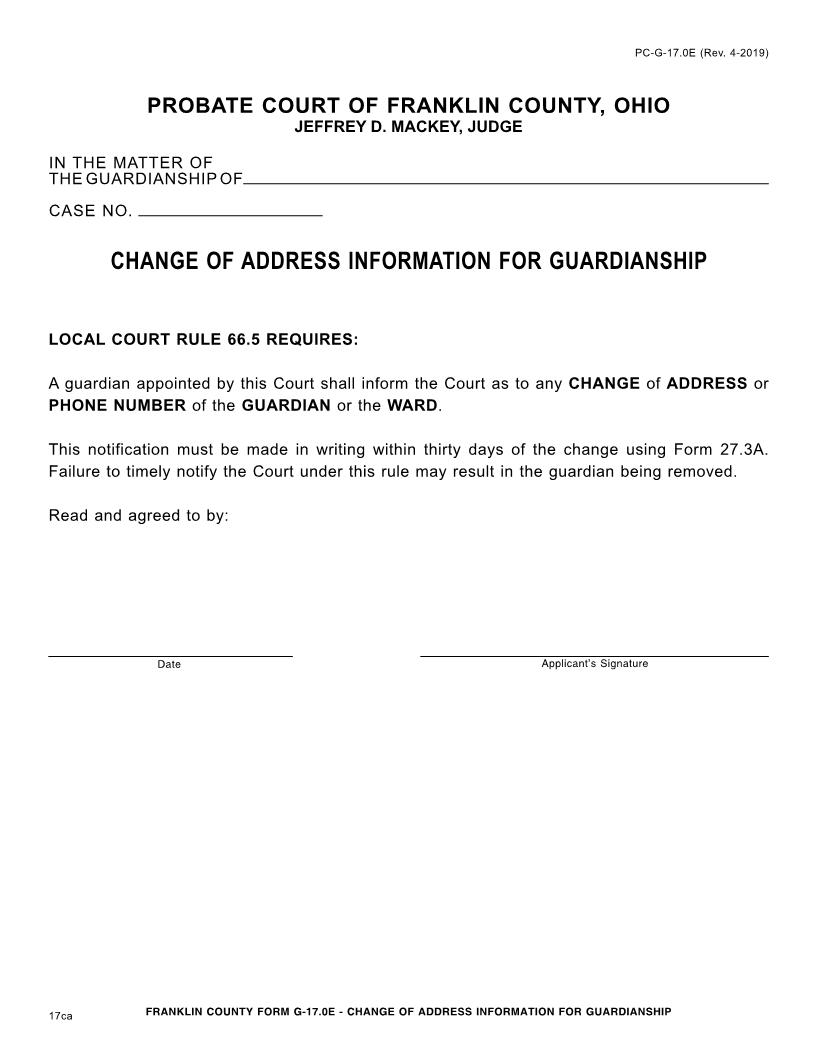 Change Of Address Information For Guardianshipts {17.0E} | Pdf Fpdf Doc Docx | Ohio