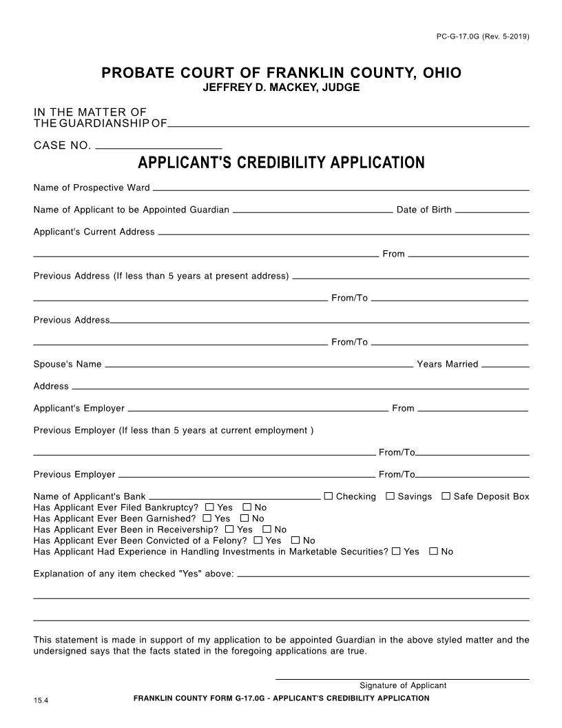 Guardians Credibility Application {17.0G} | Pdf Fpdf Doc Docx | Ohio