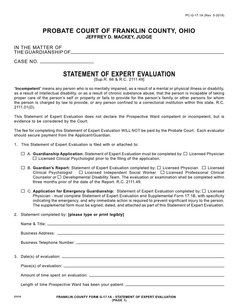 Statement Of Expert Evaluation {17.1A} | Pdf Fpdf Doc Docx | Ohio