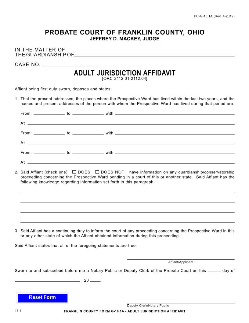 Affidavit {16.1A} | Pdf Fpdf Doc Docx | Ohio