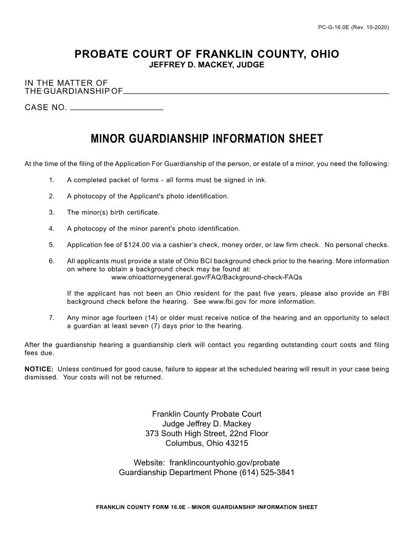 Attention Guardianship Applicants {16.0E} | Pdf Fpdf Doc Docx | Ohio