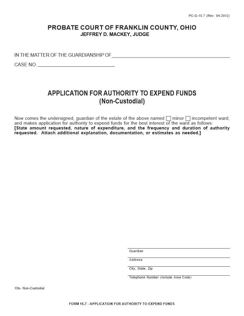 Application For Authority To Expend Funds {15.7} | Pdf Fpdf Doc Docx | Ohio