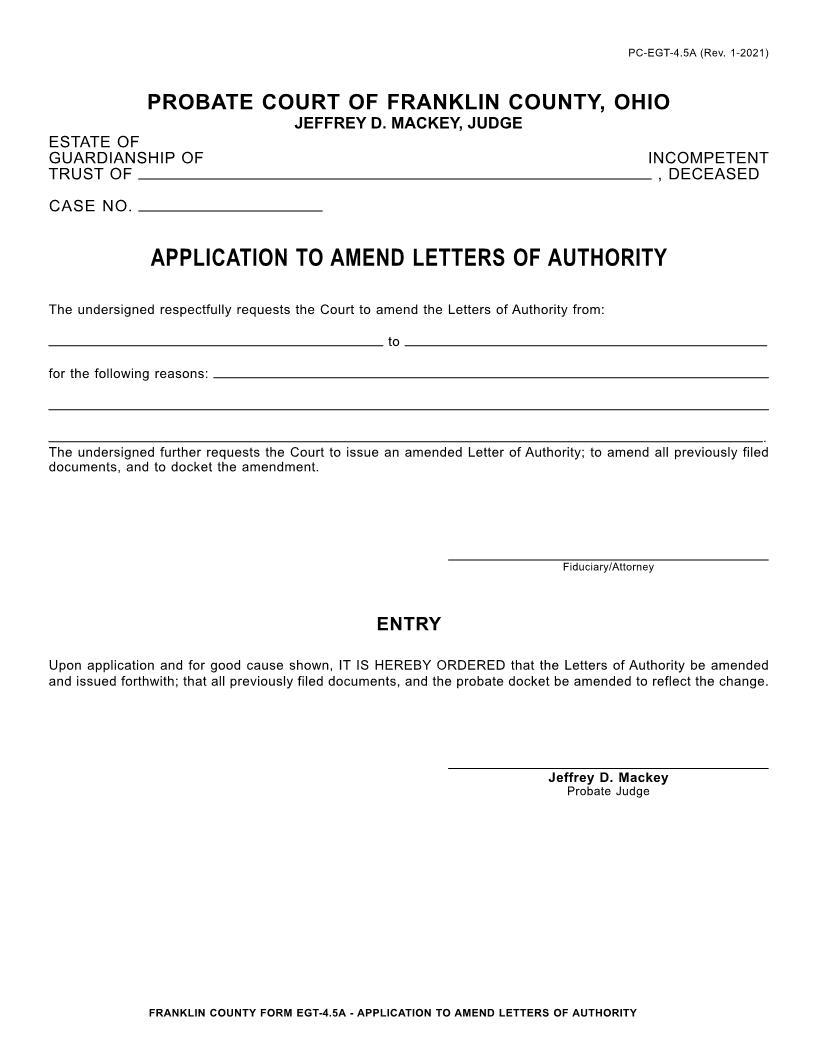 Application To Amend Letters Of Authority {4.5A} | Pdf Fpdf Doc Docx | Ohio