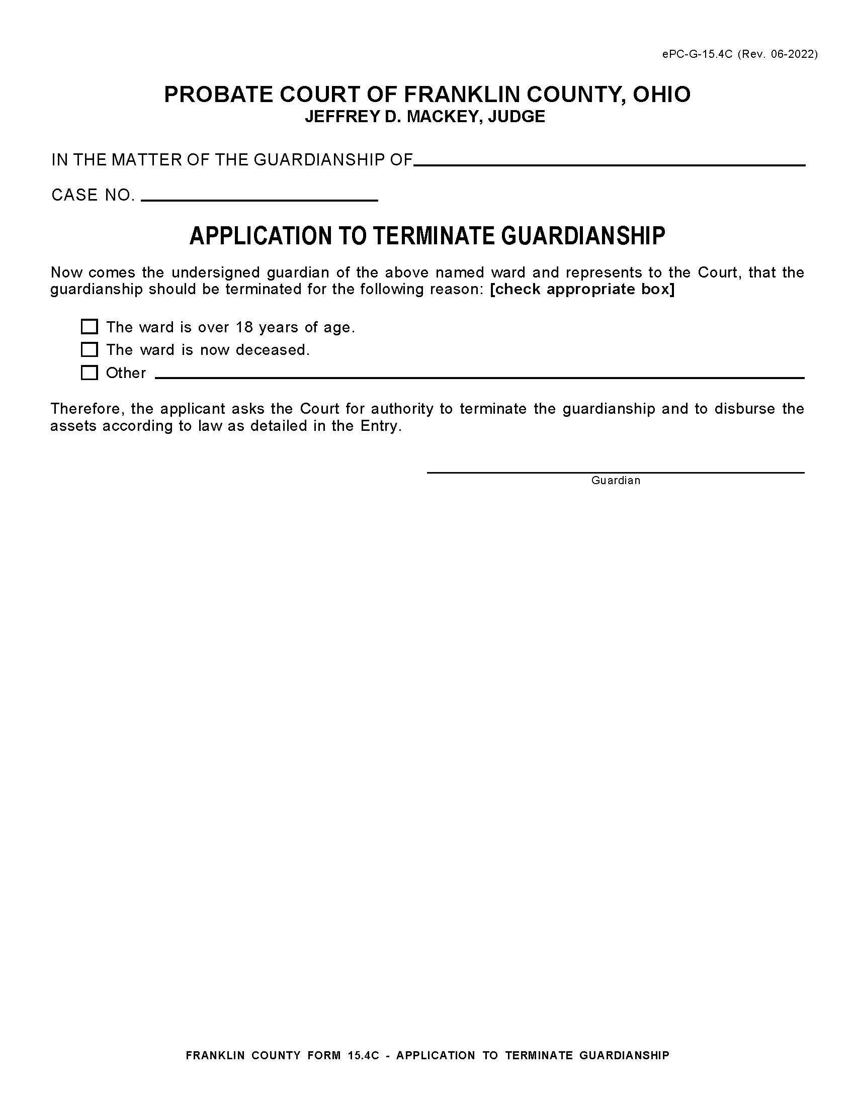 Application To Terminate Guardianship {15.4C} | Pdf Fpdf Doc Docx | Ohio