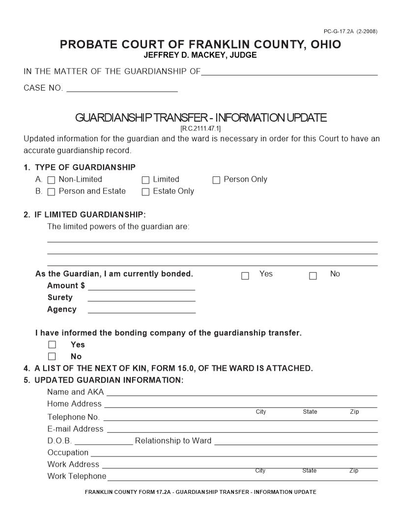 Guardianship Transfer Information Update {17.2A} | Pdf Fpdf Doc Docx | Ohio