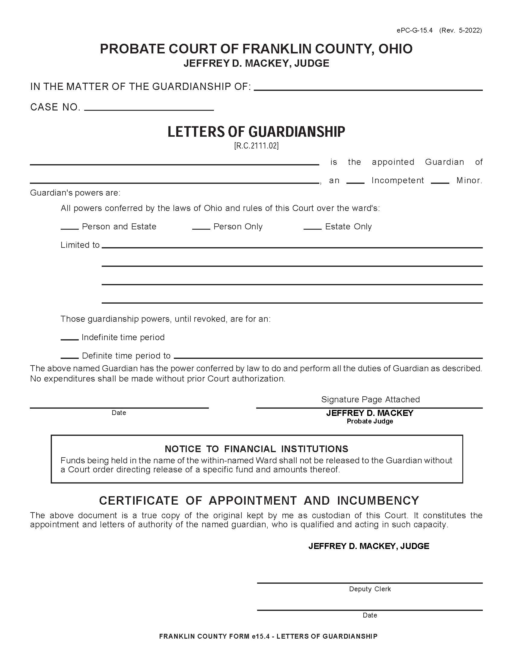 Letters Of Guardianship {15.4A} | Pdf Fpdf Doc Docx | Ohio