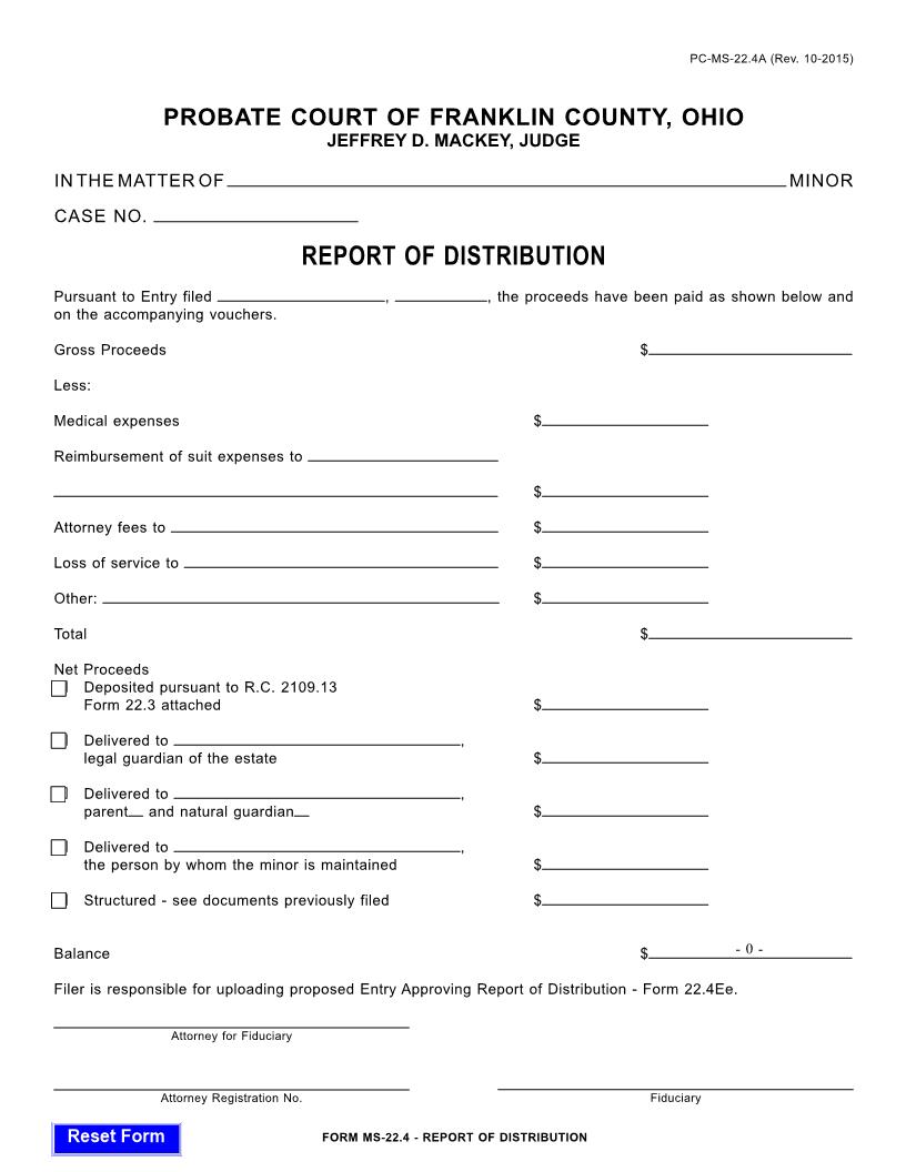 Report Of Distribution {22.4A} | Pdf Fpdf Doc Docx | Ohio