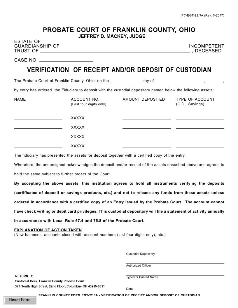 Verification Of Receipt And Deposit {22.3} | Pdf Fpdf Doc Docx | Ohio