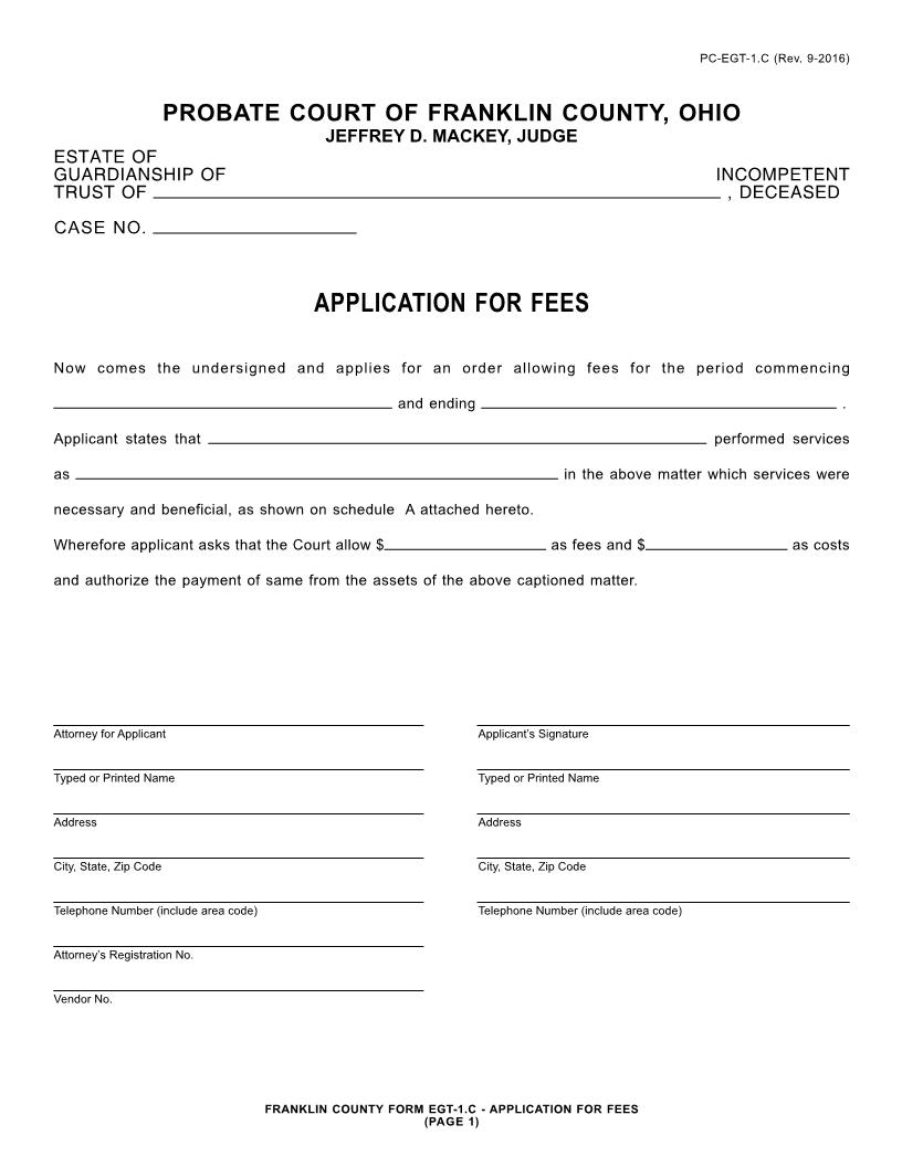Application For Fees {1.C} | Pdf Fpdf Doc Docx | Ohio