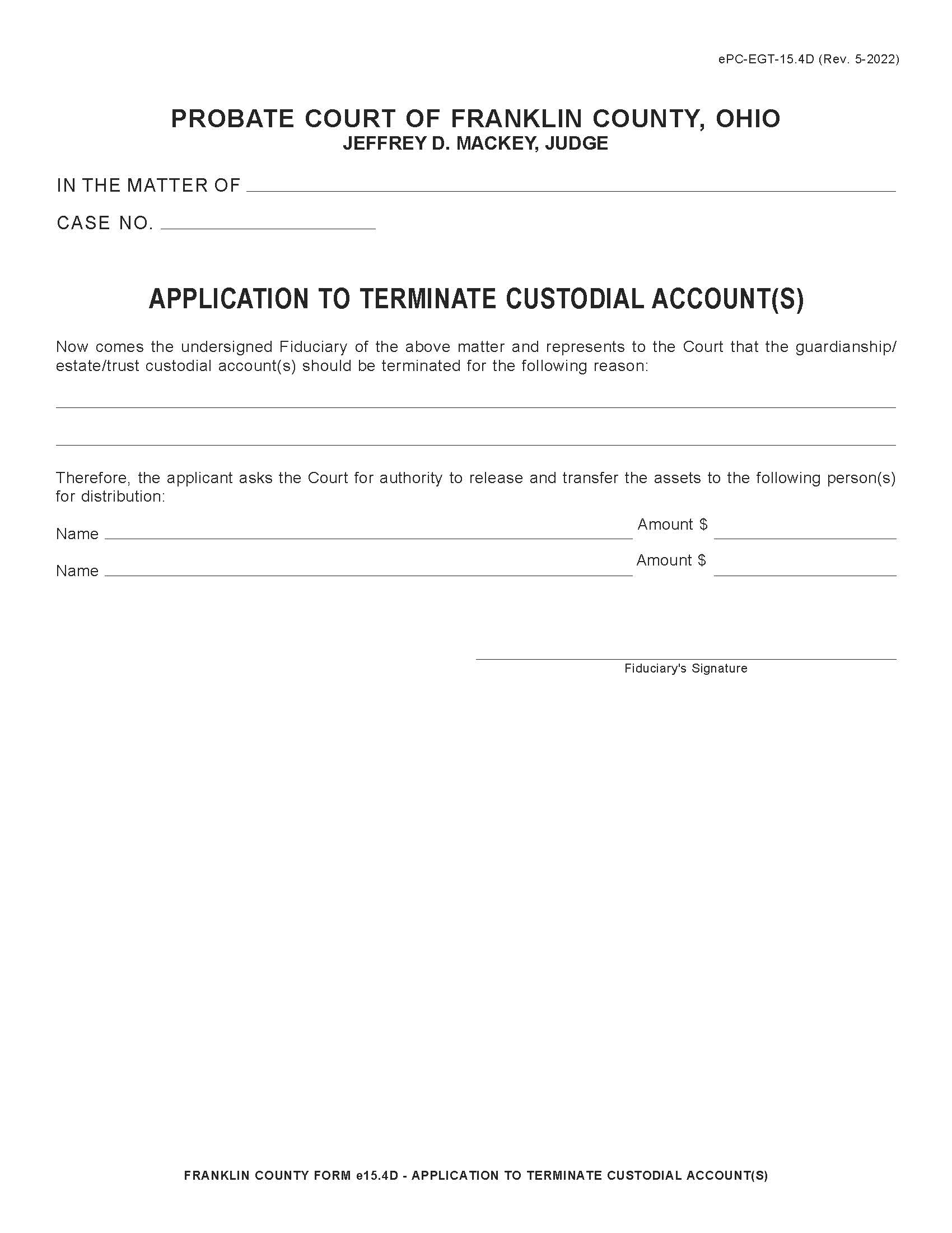 Application To Terminate Custodial Accounts {15.4D} | Pdf Fpdf Docx | Ohio