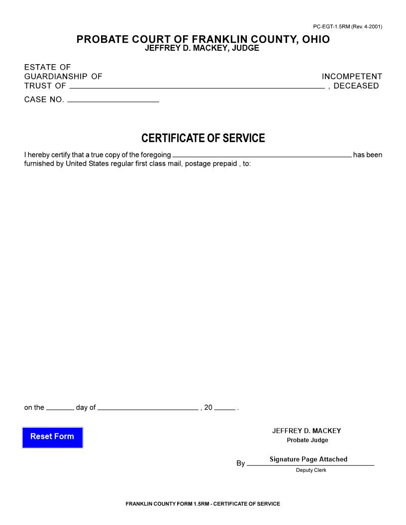 Certificate Of Service {1.5RM} | Pdf Fpdf Doc Docx | Ohio