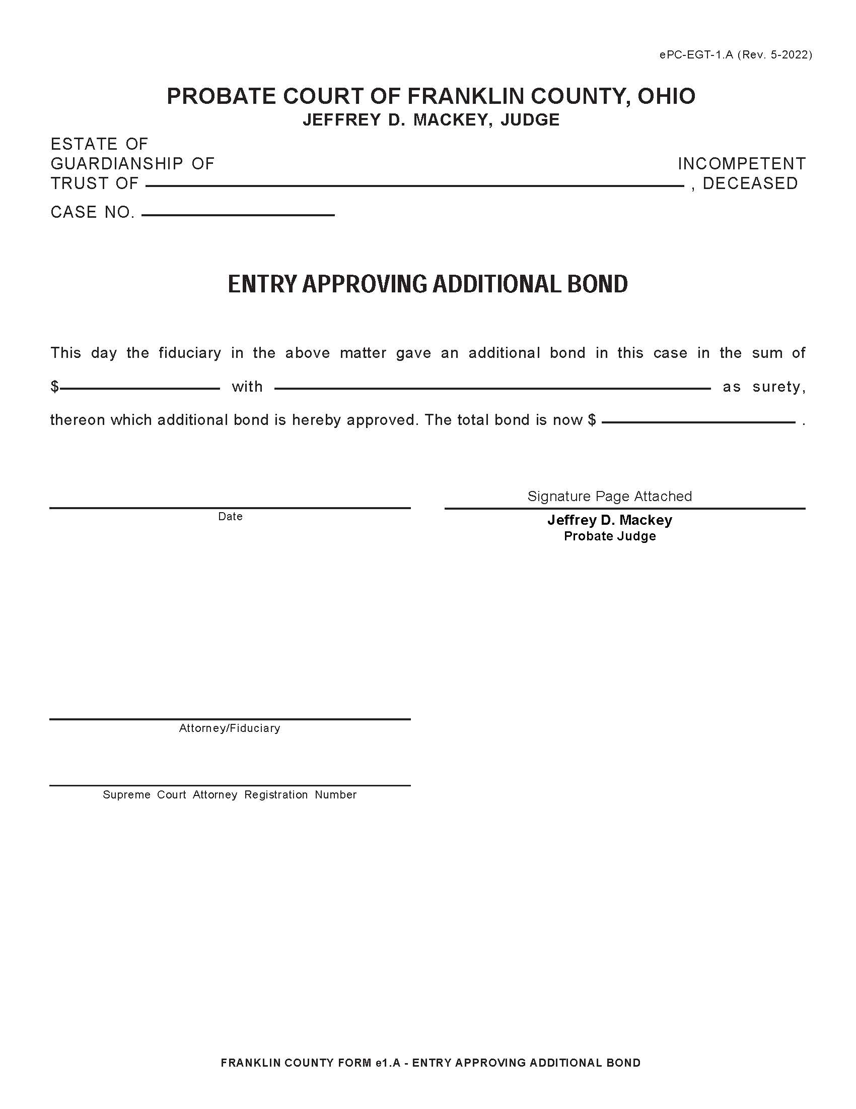 Entry Approving Additional Bond {1.A} | Pdf Fpdf Doc Docx | Ohio