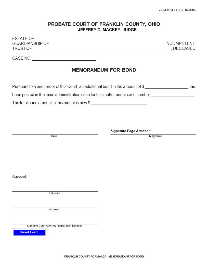 Memorandum For Bond {4.2A} | Pdf Fpdf Doc Docx | Ohio