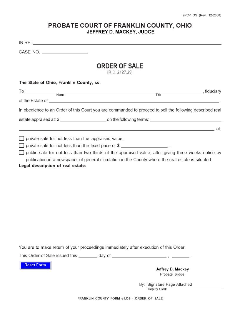 Order Of Sale {1.OS} | Pdf Fpdf Doc Docx | Ohio
