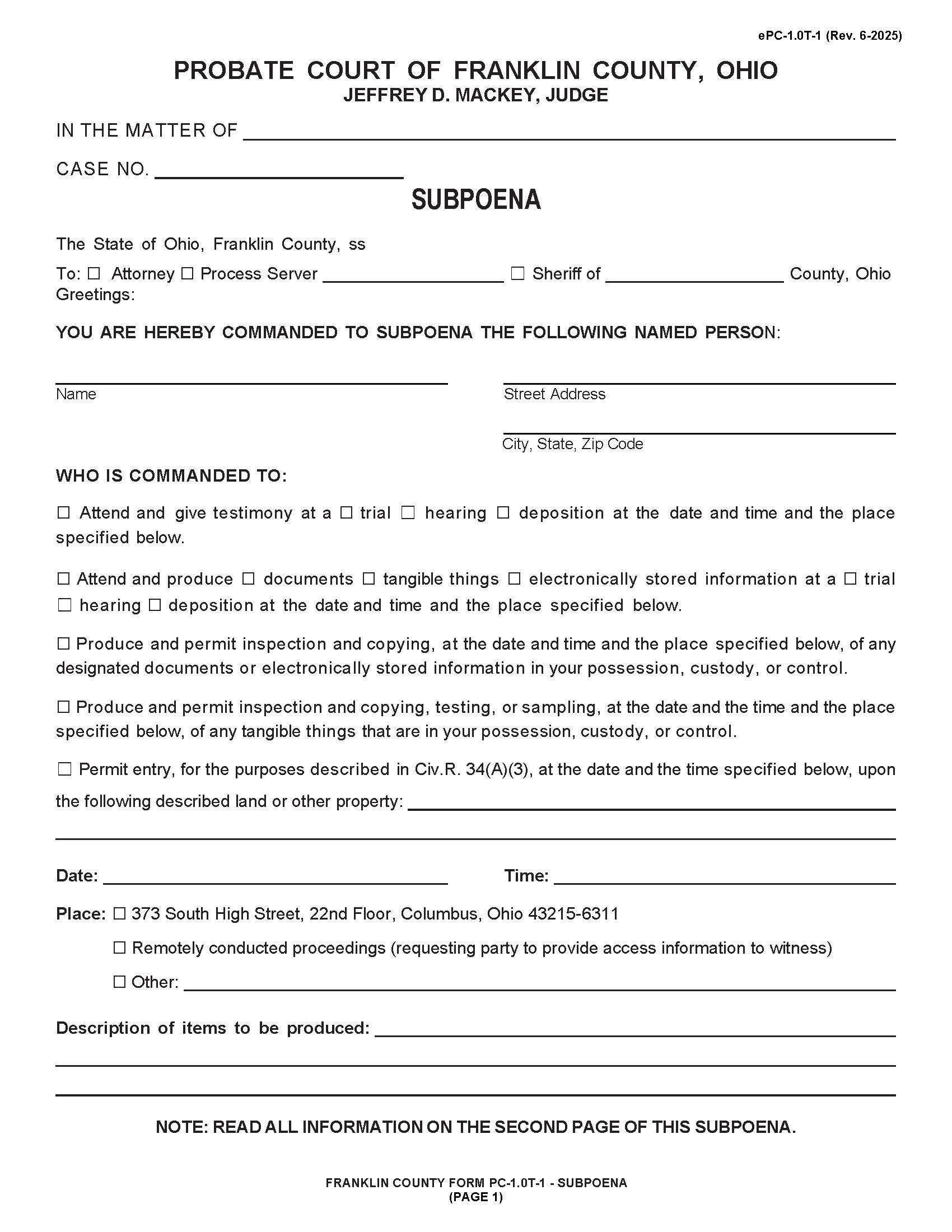 Subpoena {1.0T} | Pdf Fpdf Doc Docx | Ohio