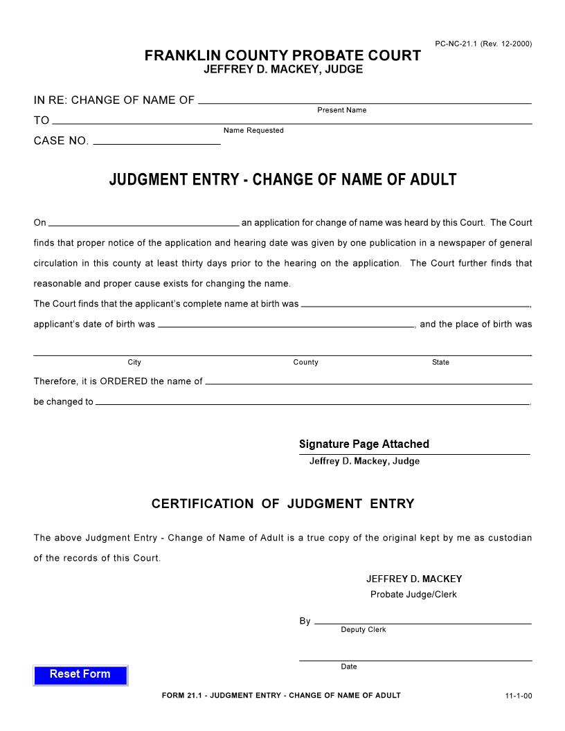 Judgment Entry Change Of Name {21.1} | Pdf Fpdf Doc Docx | Ohio