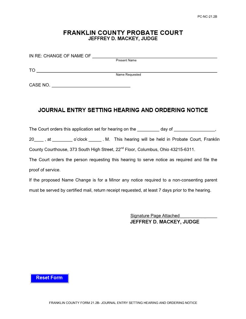 Journal Entry Setting Hearing And Ordering Notice {21.2B} | Pdf Fpdf Doc Docx | Ohio