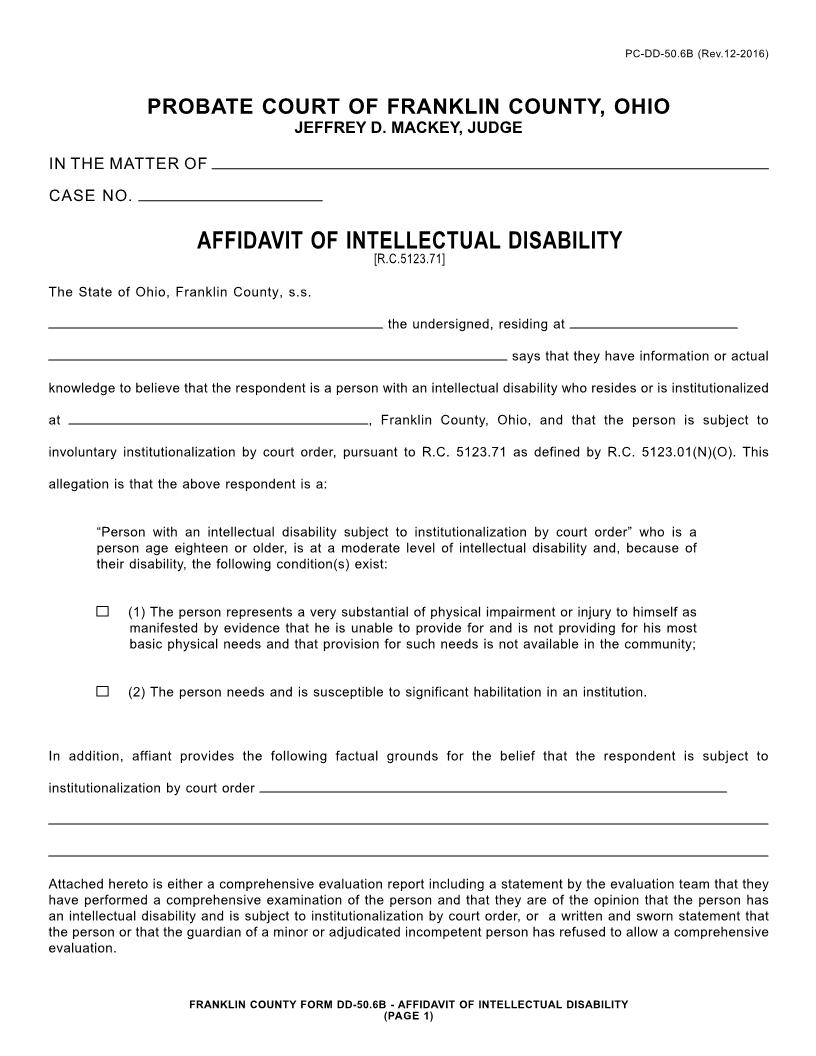 Affidavit Of Intellectual Disability {50.6B} | Pdf Fpdf Doc Docx | Ohio
