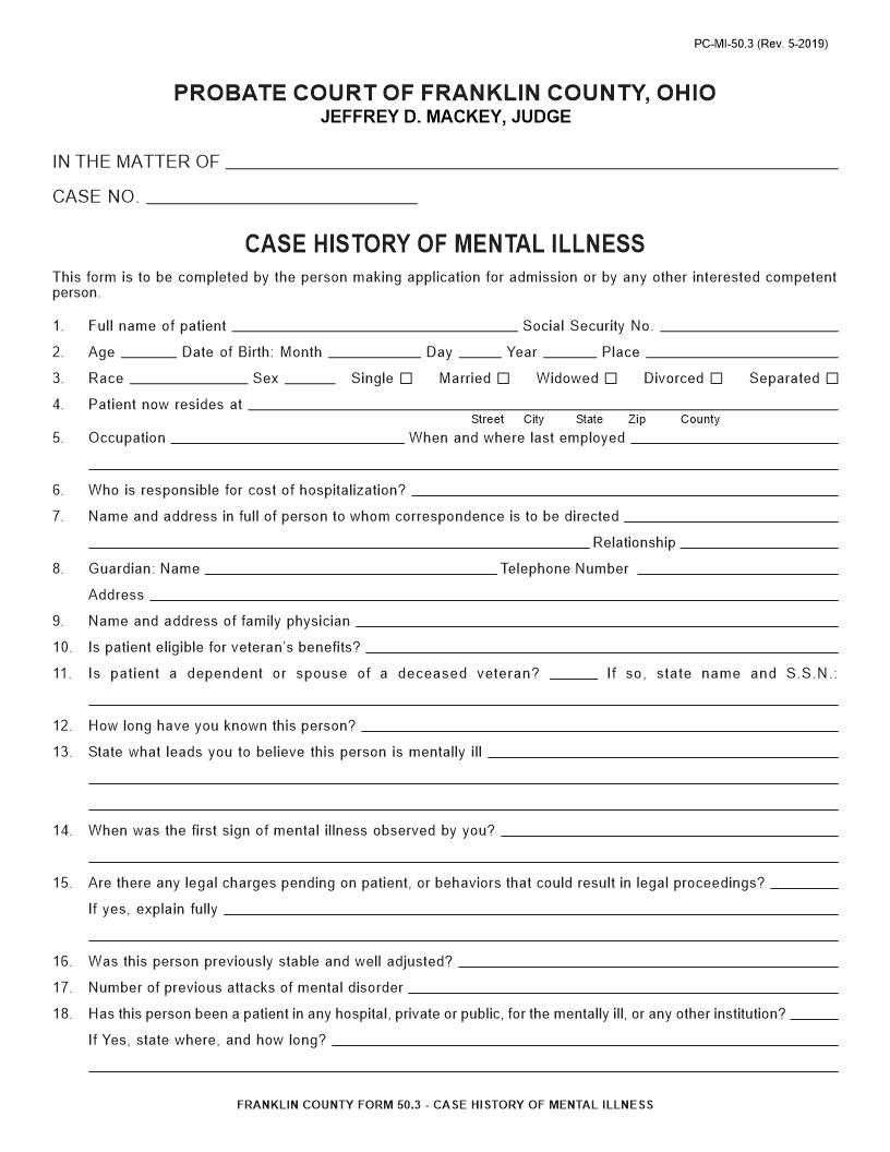 Case History Of Mental Illness {50.3} | Pdf Fpdf Doc Docx | Ohio