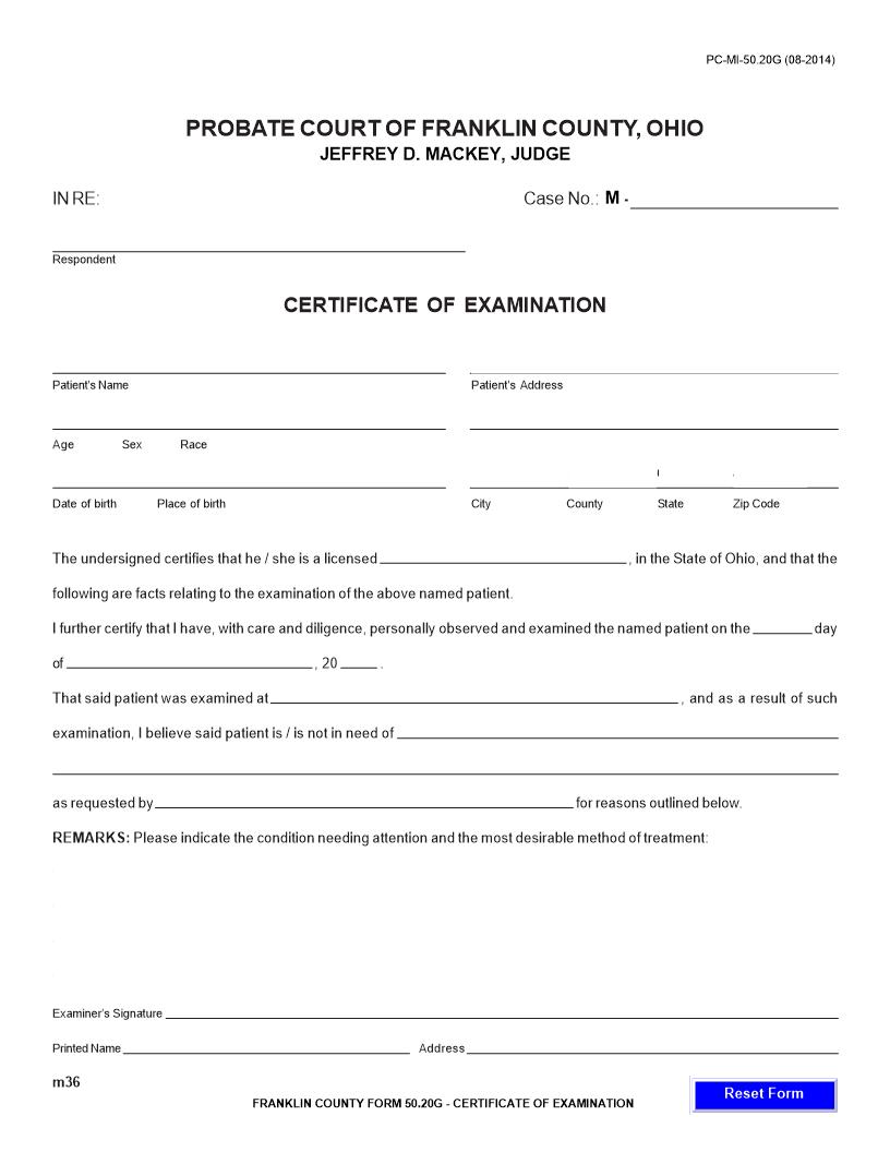 Certificate Of  Examination {50.20G} | Pdf Fpdf Docx | Ohio