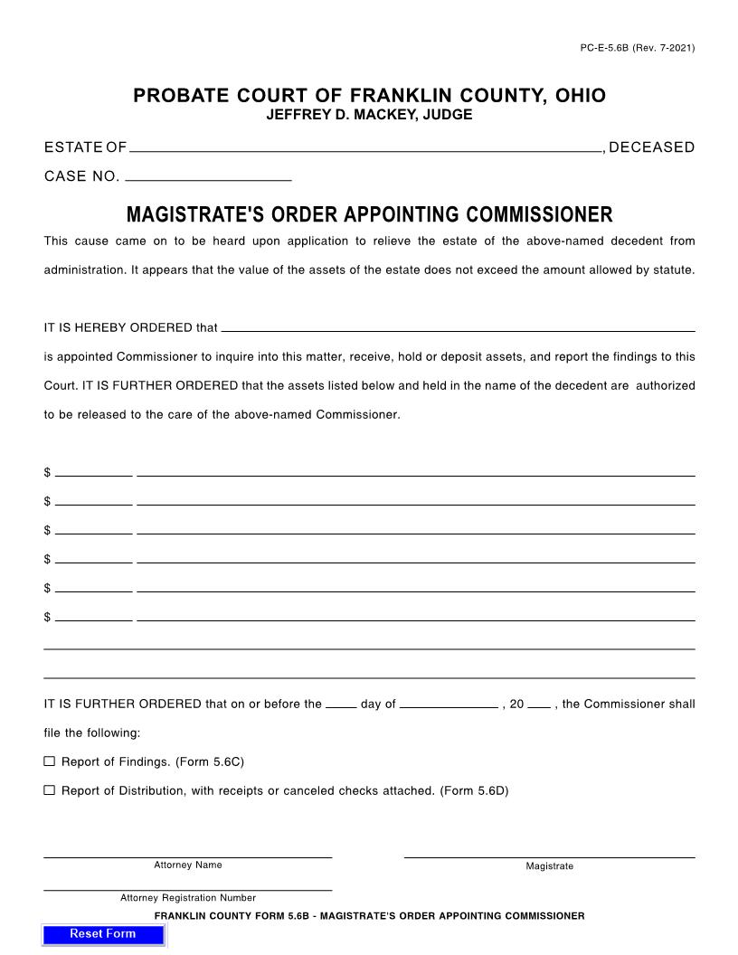Magistrates Order Appointing Commissioner {5.6B} | Pdf Fpdf Doc Docx | Ohio