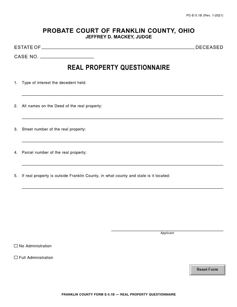 Real Property Questionnaire {5.1B} | Pdf Fpdf Doc Docx | Ohio