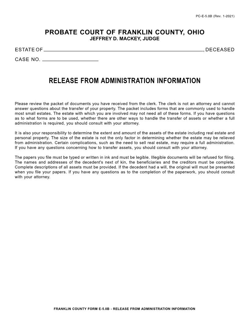 Release From Administration Information {5.0B} | Pdf Fpdf Doc Docx | Ohio
