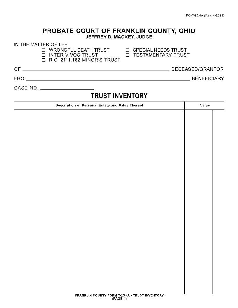 Trust Inventory {25.4A} | Pdf Fpdf Doc Docx | Ohio