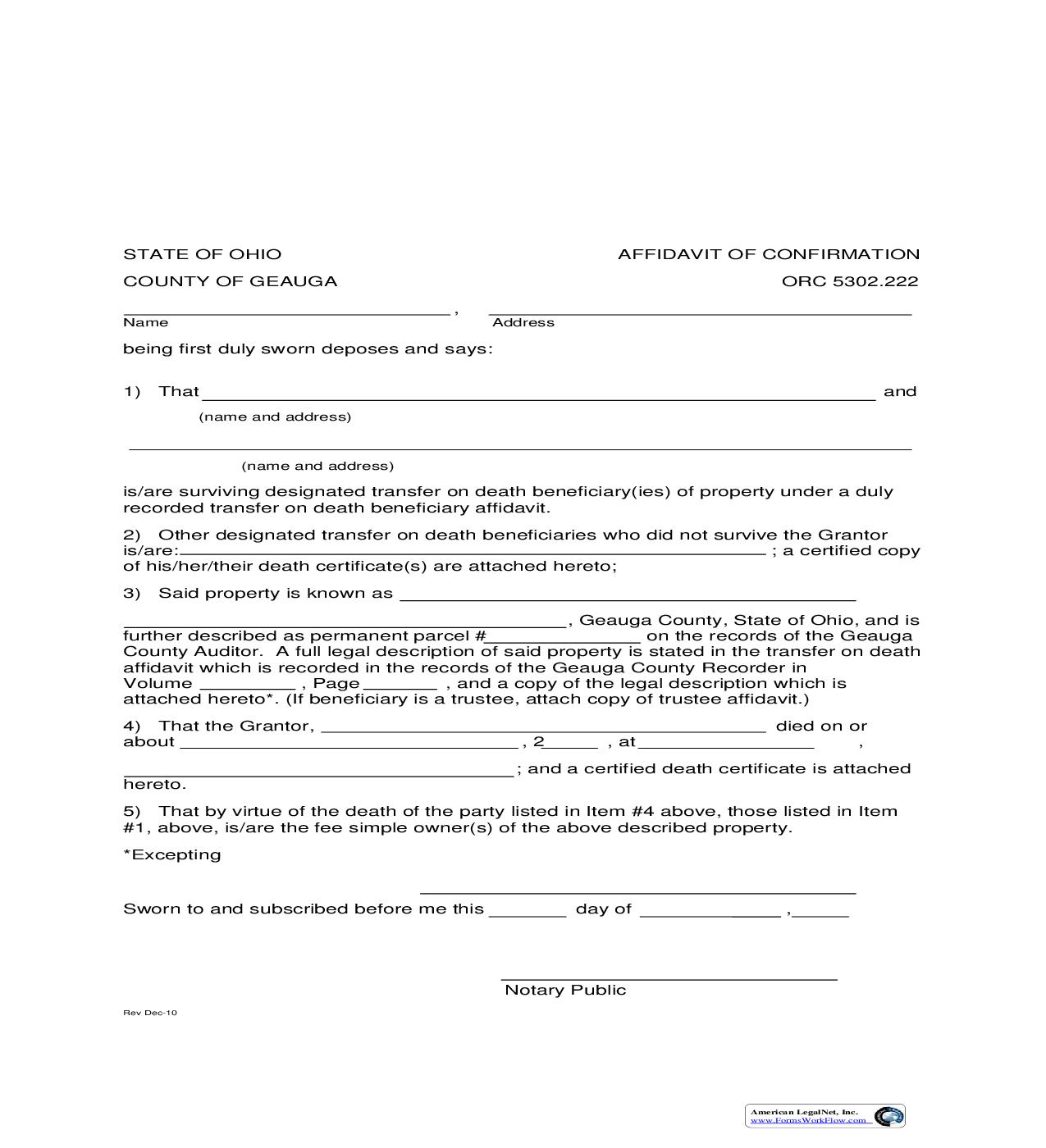 Affidavit Of Confirmation | Pdf Fpdf Doc Docx | Ohio