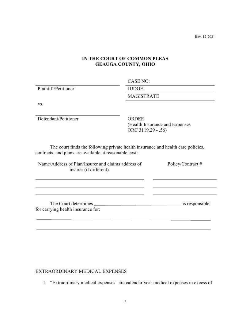 Order Health Insurance And Expense | Pdf Fpdf Doc Docx | Ohio