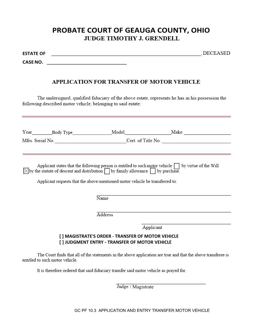 Application For Transfer Of Motor Vehicle {10.3} | Pdf Fpdf Docx | Ohio