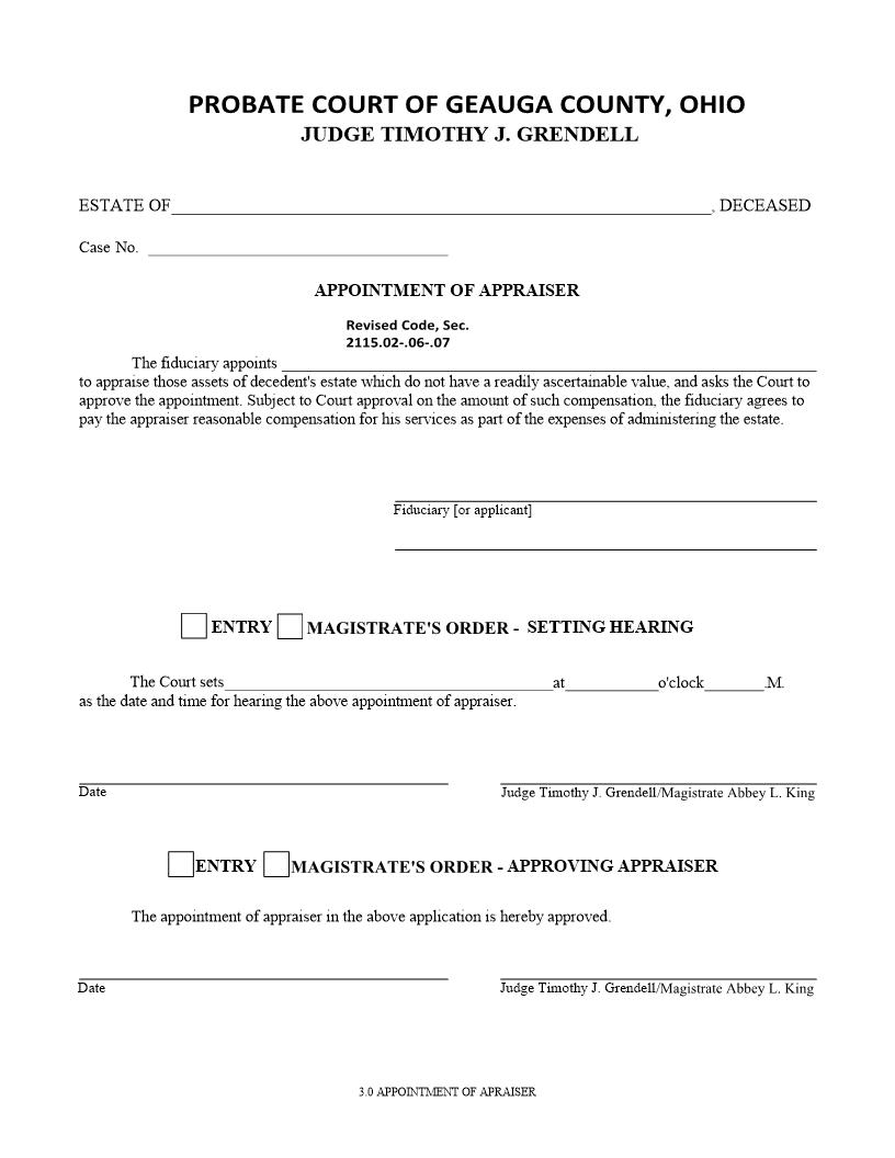 Appointment Of Appraiser {3.0} | Pdf Fpdf Docx | Ohio