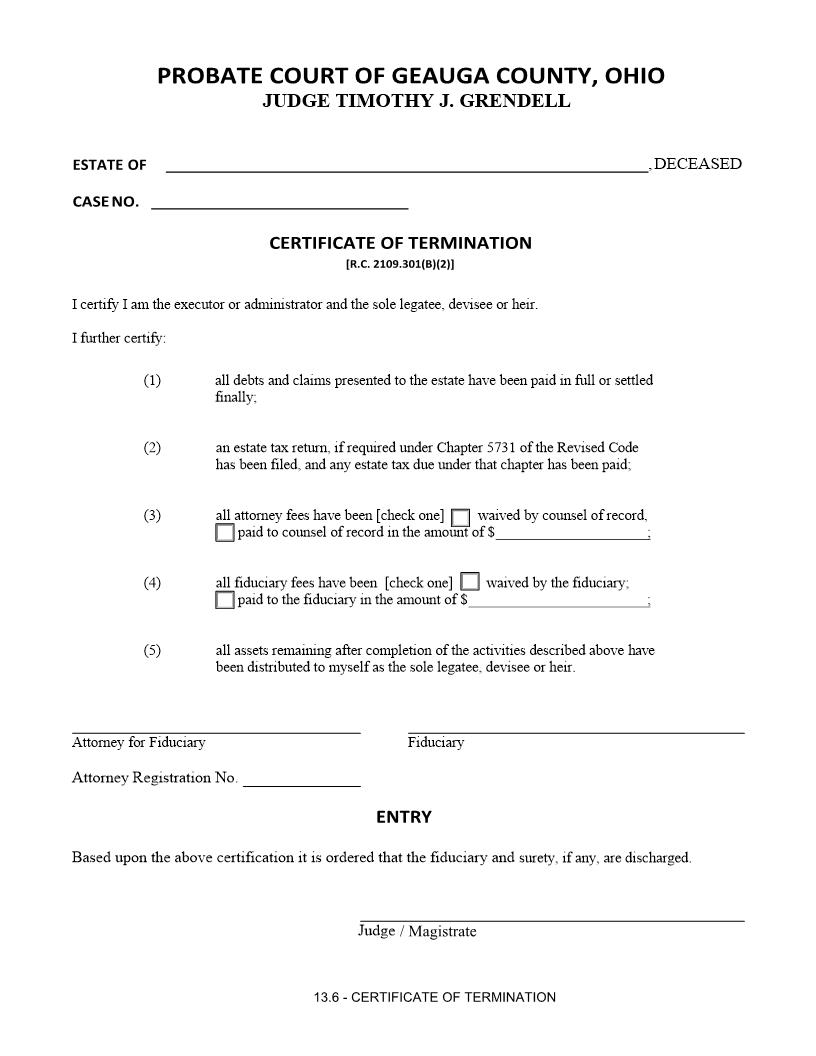 Certificate Of Termination {13.6} | Pdf Fpdf Docx | Ohio