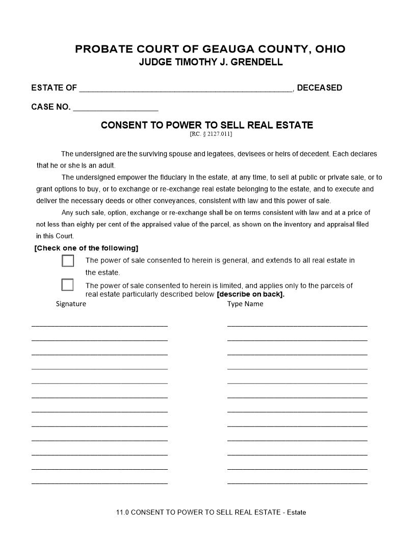 Consent To Power To Sell Real Estate {11.0} | Pdf Fpdf Doc Docx | Ohio