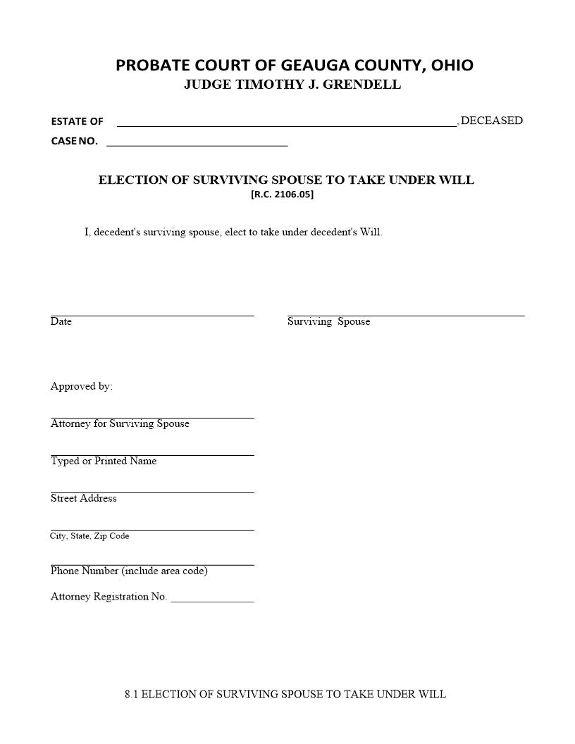 Election Of Surviving Spouse To Take Under Will {8.1} | Pdf Fpdf Doc Docx | Ohio