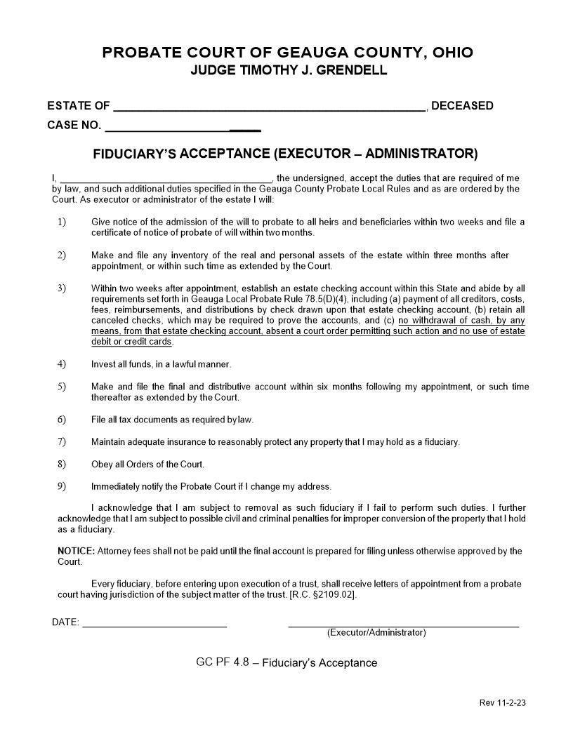 Fiduciarys Acceptance {4.8} | Pdf Fpdf Doc Docx | Ohio
