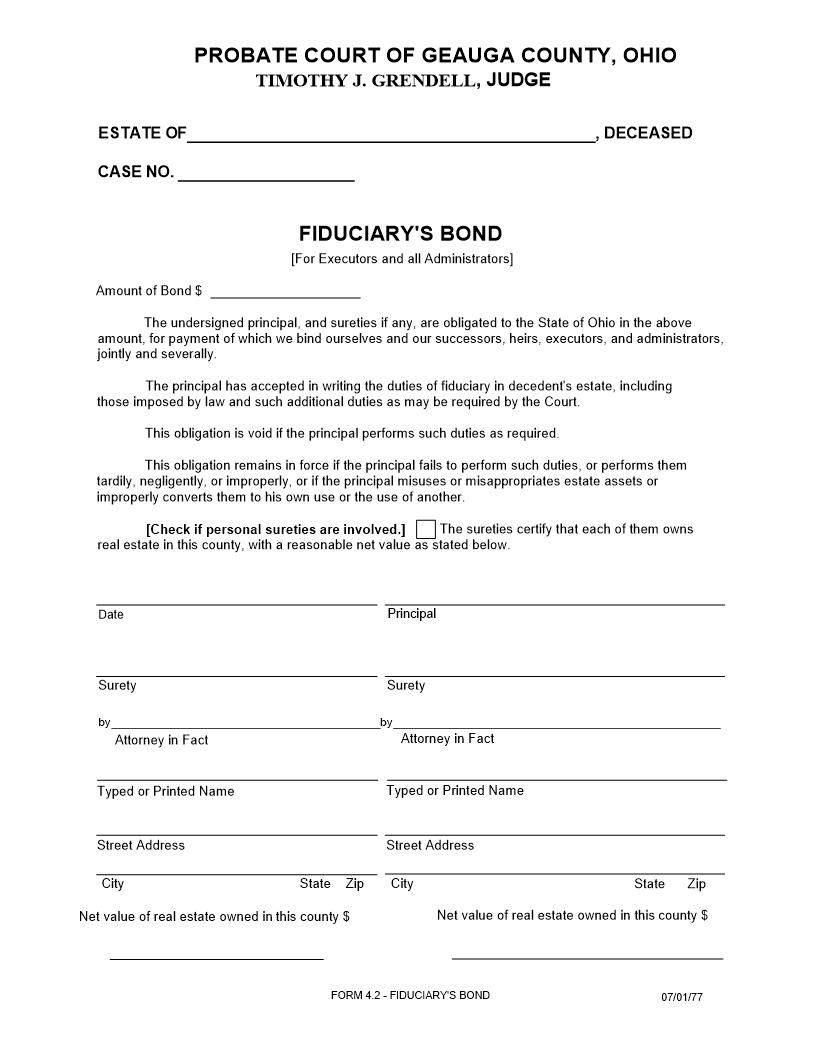 Fiduciarys Bond {4.2} | Pdf Fpdf Doc Docx | Ohio