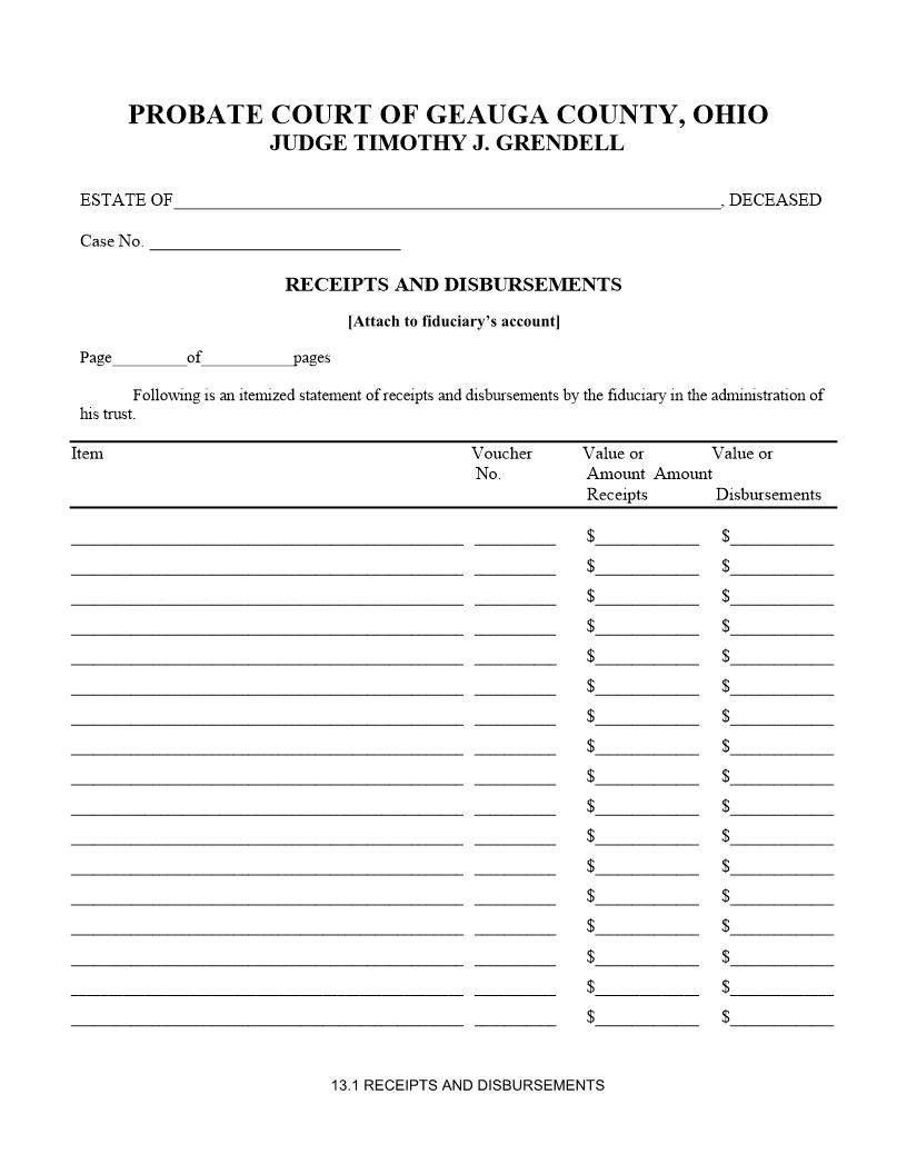 Receipts And Disbursements {13.1} | Pdf Fpdf Doc Docx | Ohio