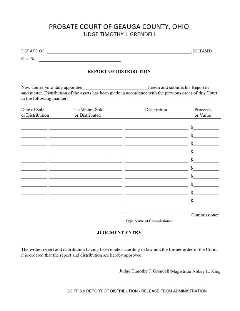 Report Of Distribution {5.9} | Pdf Fpdf Docx | Ohio