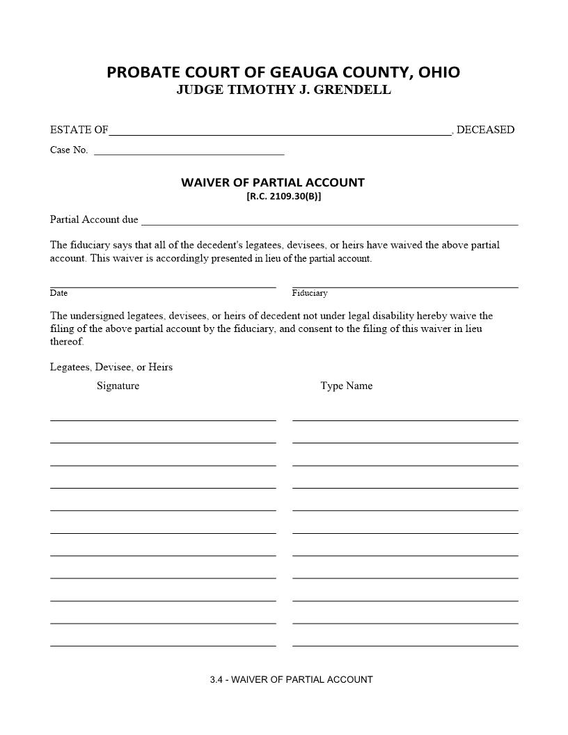 Waiver Of Partial Account {13.4} | Pdf Fpdf Doc Docx | Ohio