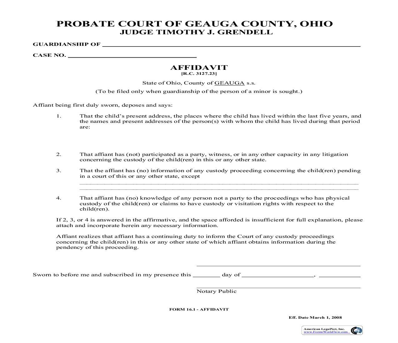 Affidavit {16.1} | Pdf Fpdf Doc Docx | Ohio
