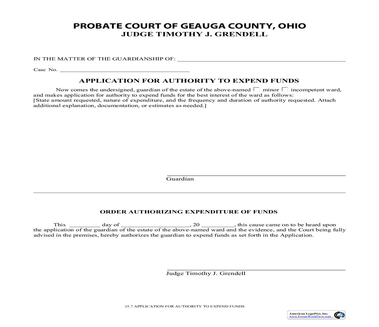 Application For Authority To Expend Funds {15.7} | Pdf Fpdf Doc Docx | Ohio
