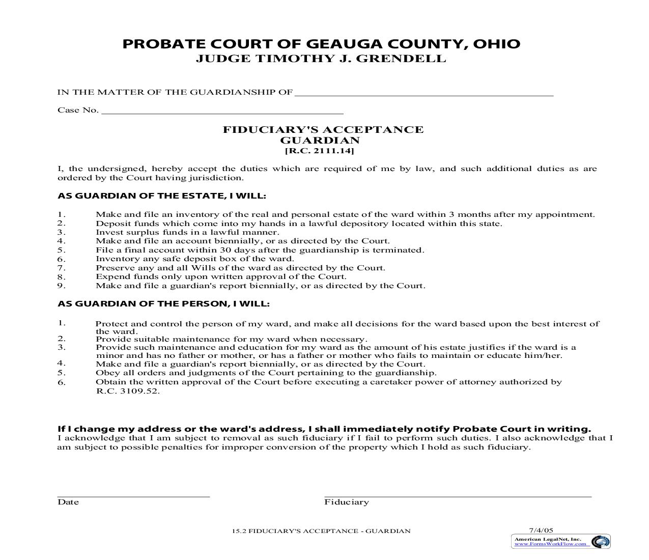 Fiduciarys Acceptance Guardian {15.2} | Pdf Fpdf Doc Docx | Ohio