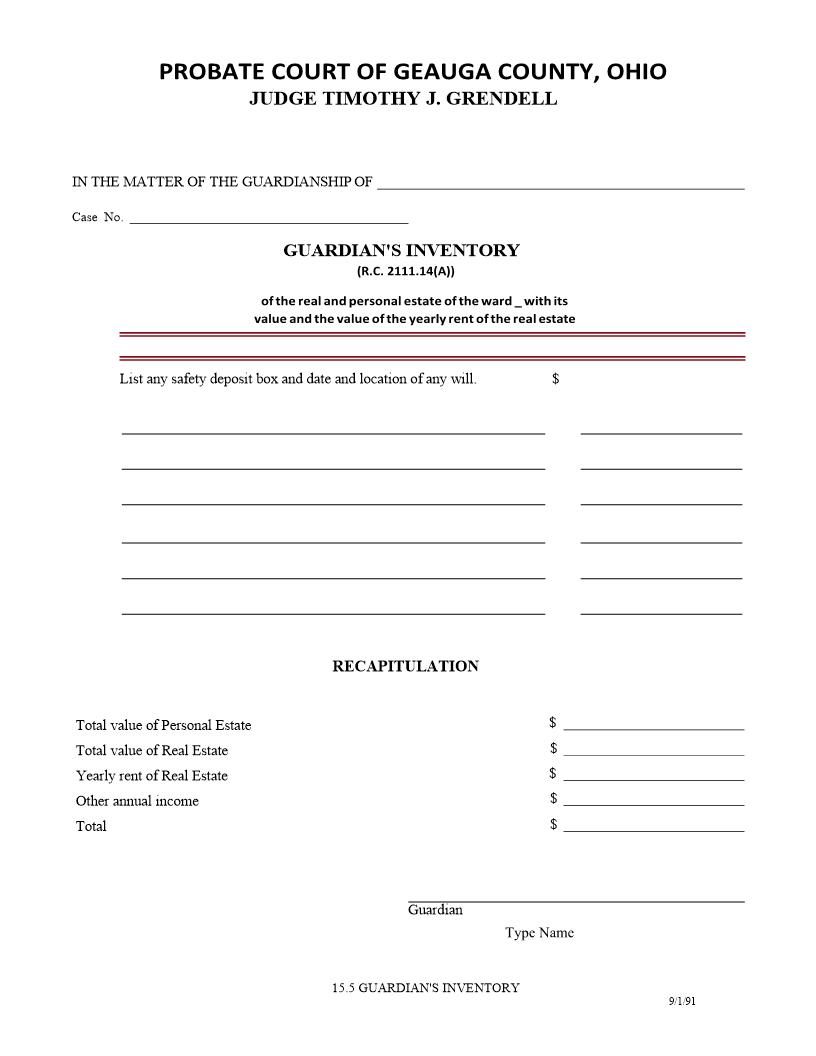 Guardians Inventory {15.5} | Pdf Fpdf Doc Docx | Ohio