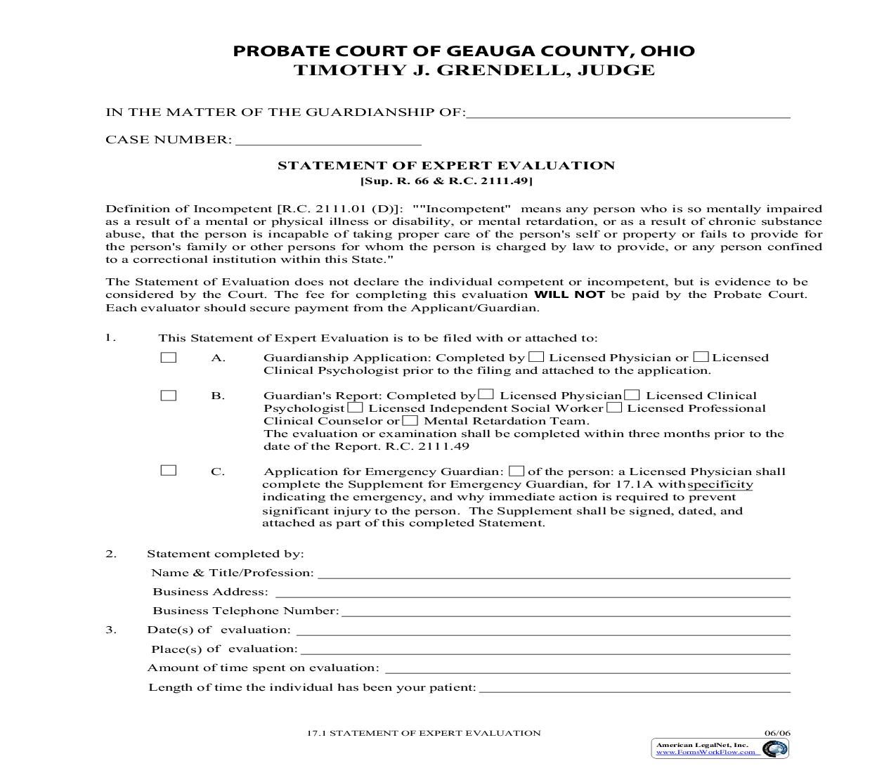 Statement Of Expert Evaluation {17.1} | Pdf Fpdf Doc Docx | Ohio