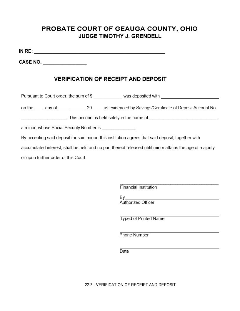 Verification Of Receipt And Deposit {22.3} | Pdf Fpdf Doc Docx | Ohio