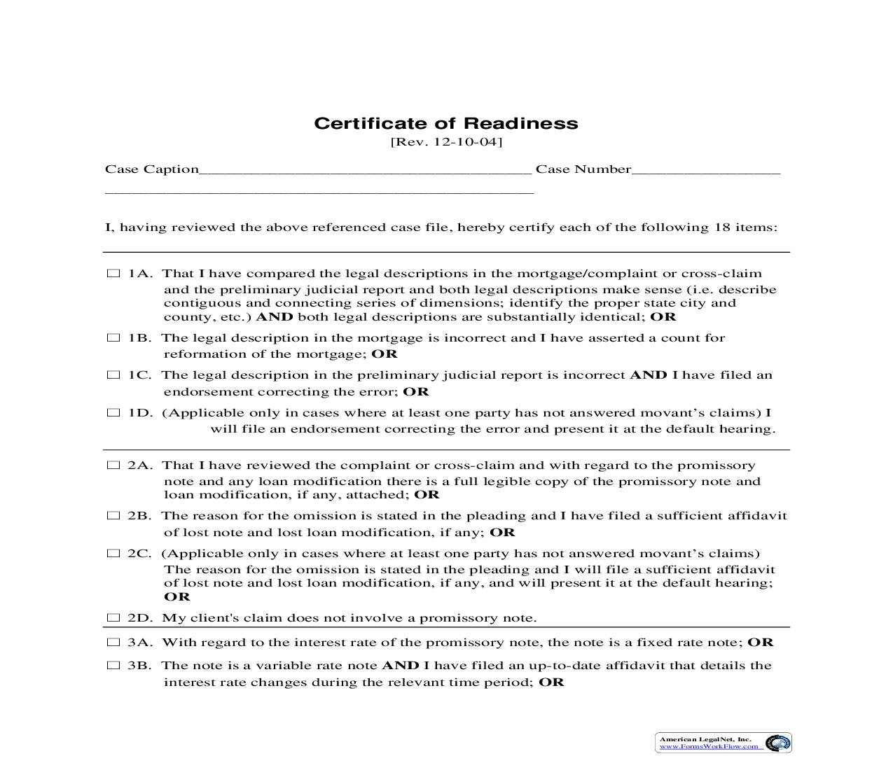Certificate Of Readiness | Pdf Fpdf Doc Docx | Ohio