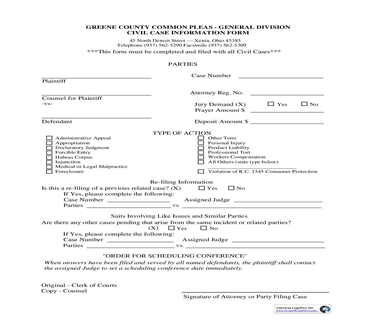 Civil Case Information Form | Pdf Fpdf Doc Docx | Ohio