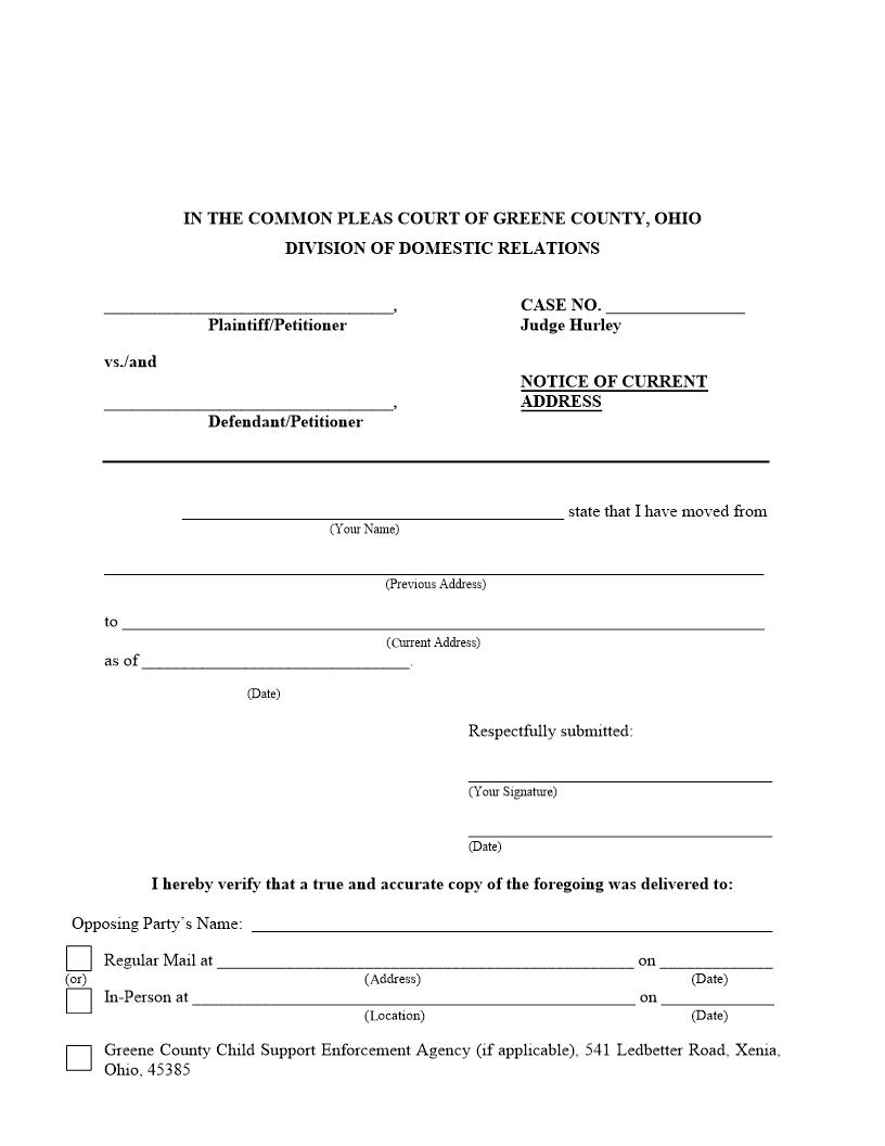 Notice Of Current Address | Pdf Fpdf Doc Docx | Ohio