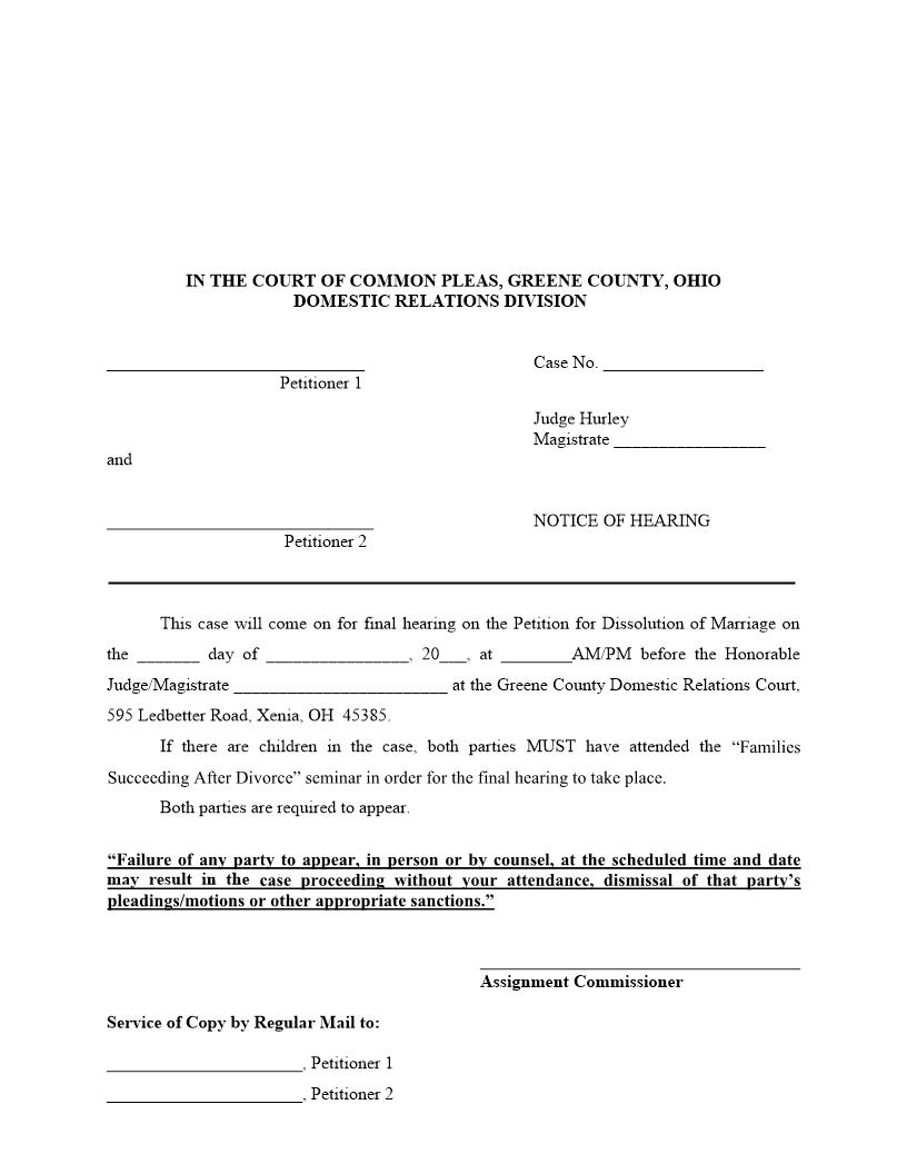 Notice Of Hearing | Pdf Fpdf Doc Docx | Ohio